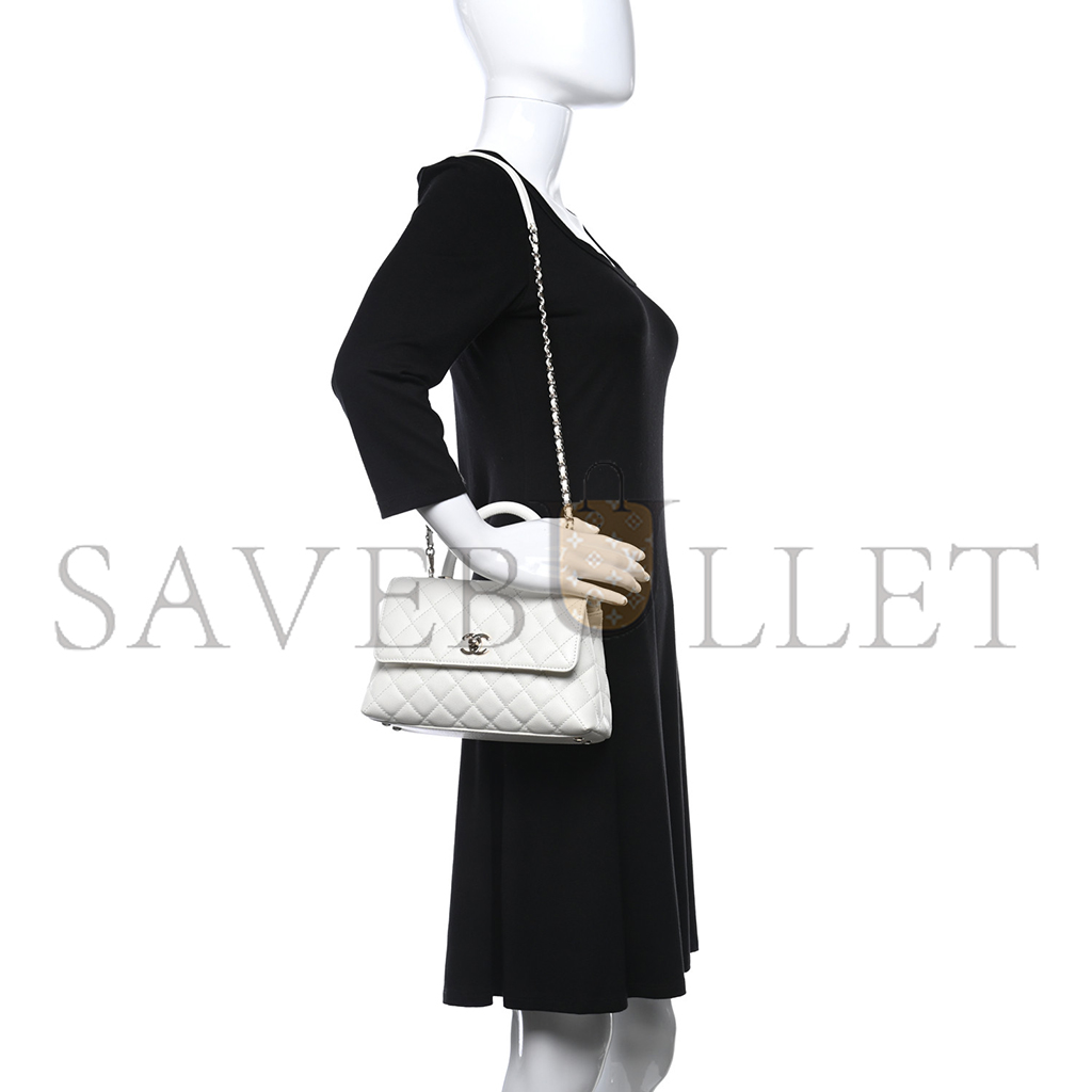 CHANEL MASTER CAVIAR QUILTED MINI COCO HANDLE FLAP WHITE (24*14*10cm)